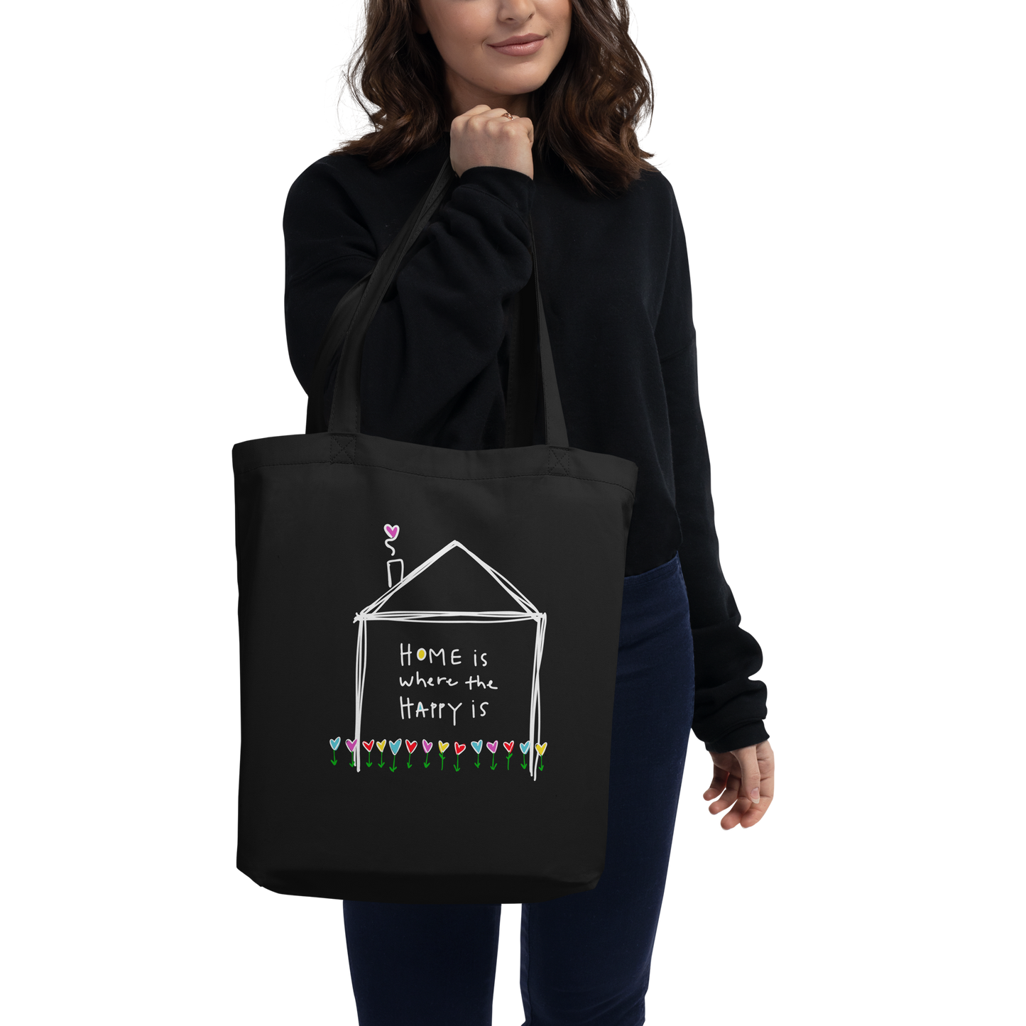 Home is Where the Happy Is Black Eco Tote Bag