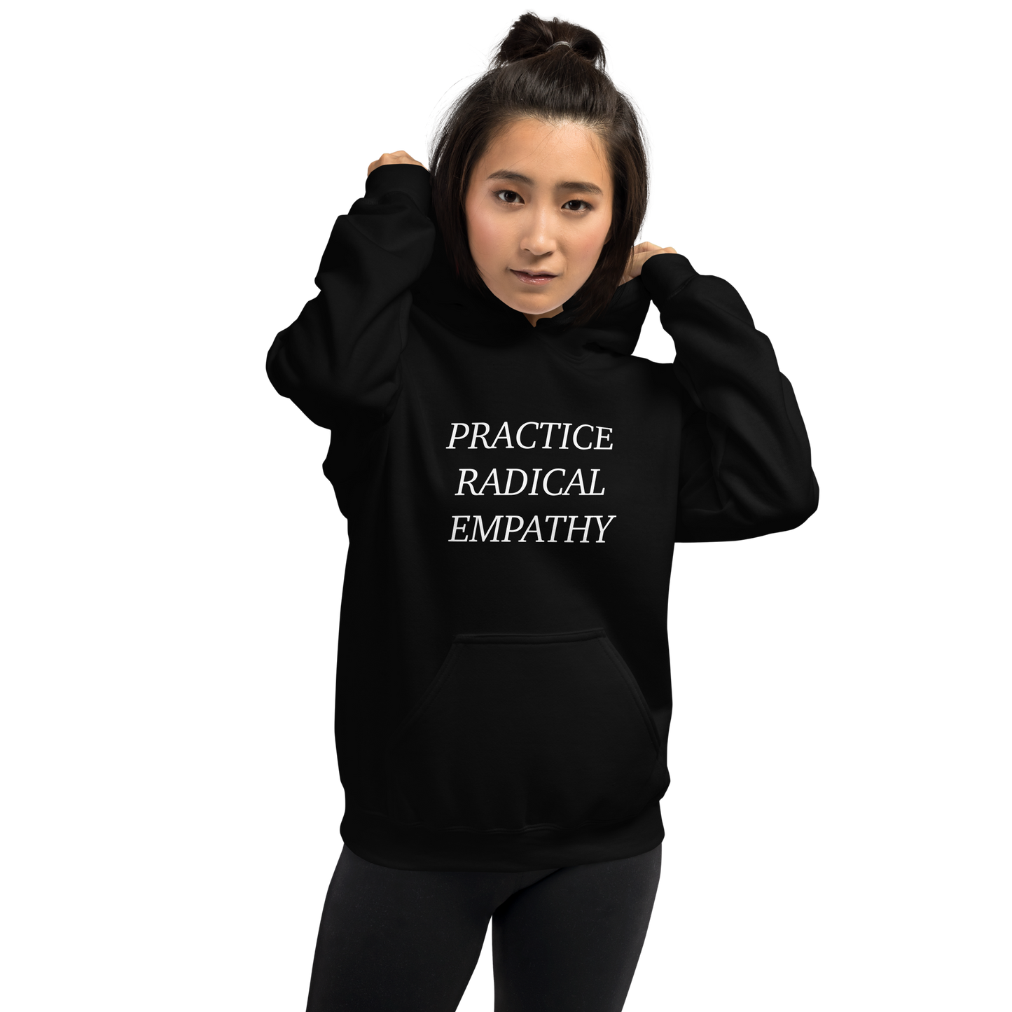 Practice Radical Empathy White Typeface Hoodie