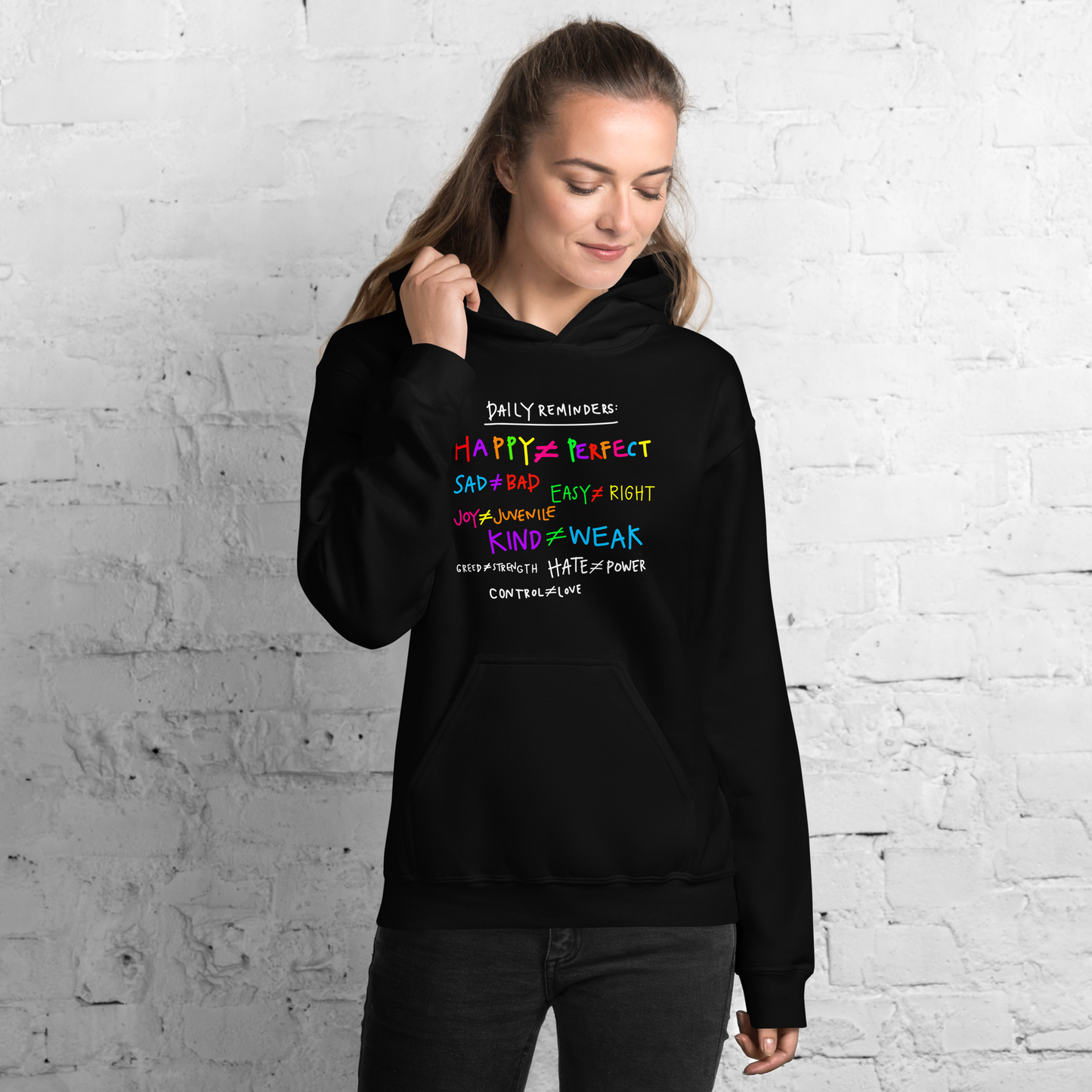 Daily Reminders Rainbow & White Writing Hoodie